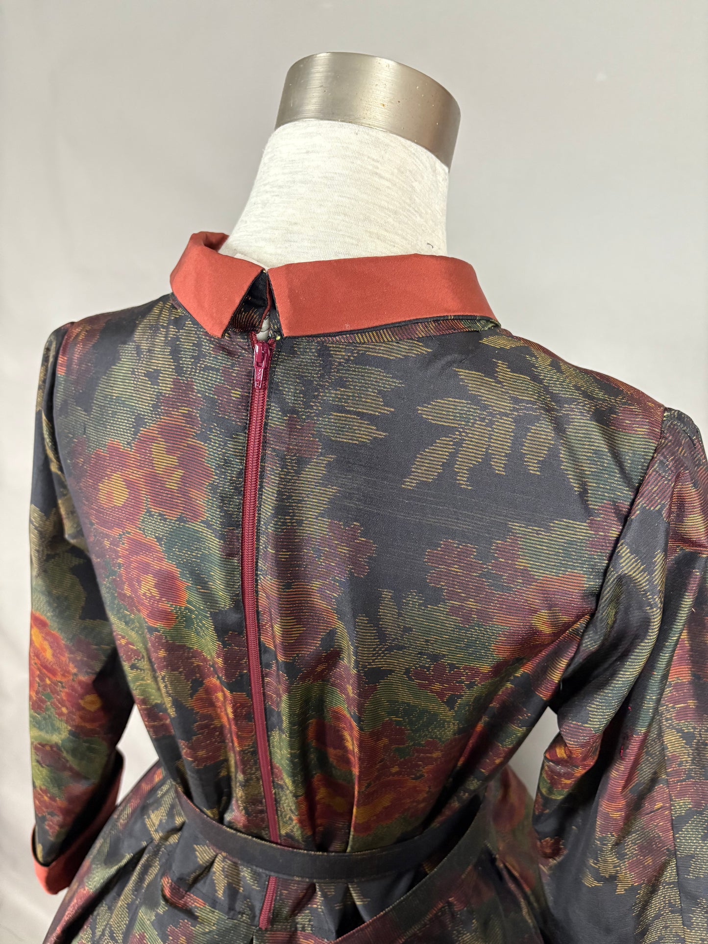 【大島紬】シャツカラー風ロングドレス