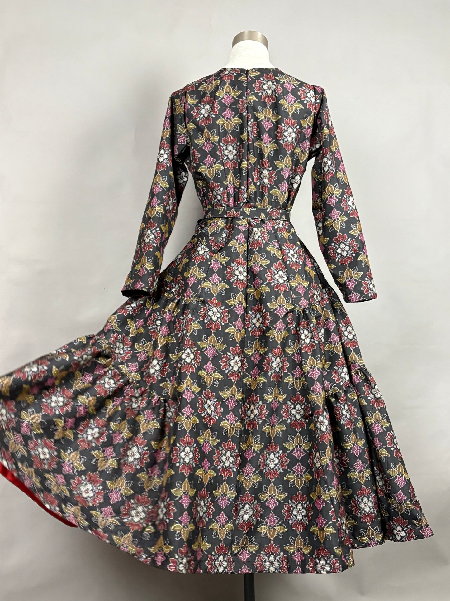 【大島紬】ヴィンテージ風ティアードサーキュラードレス