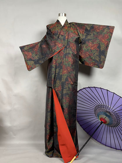 【大島紬】シャツカラー風ロングドレス