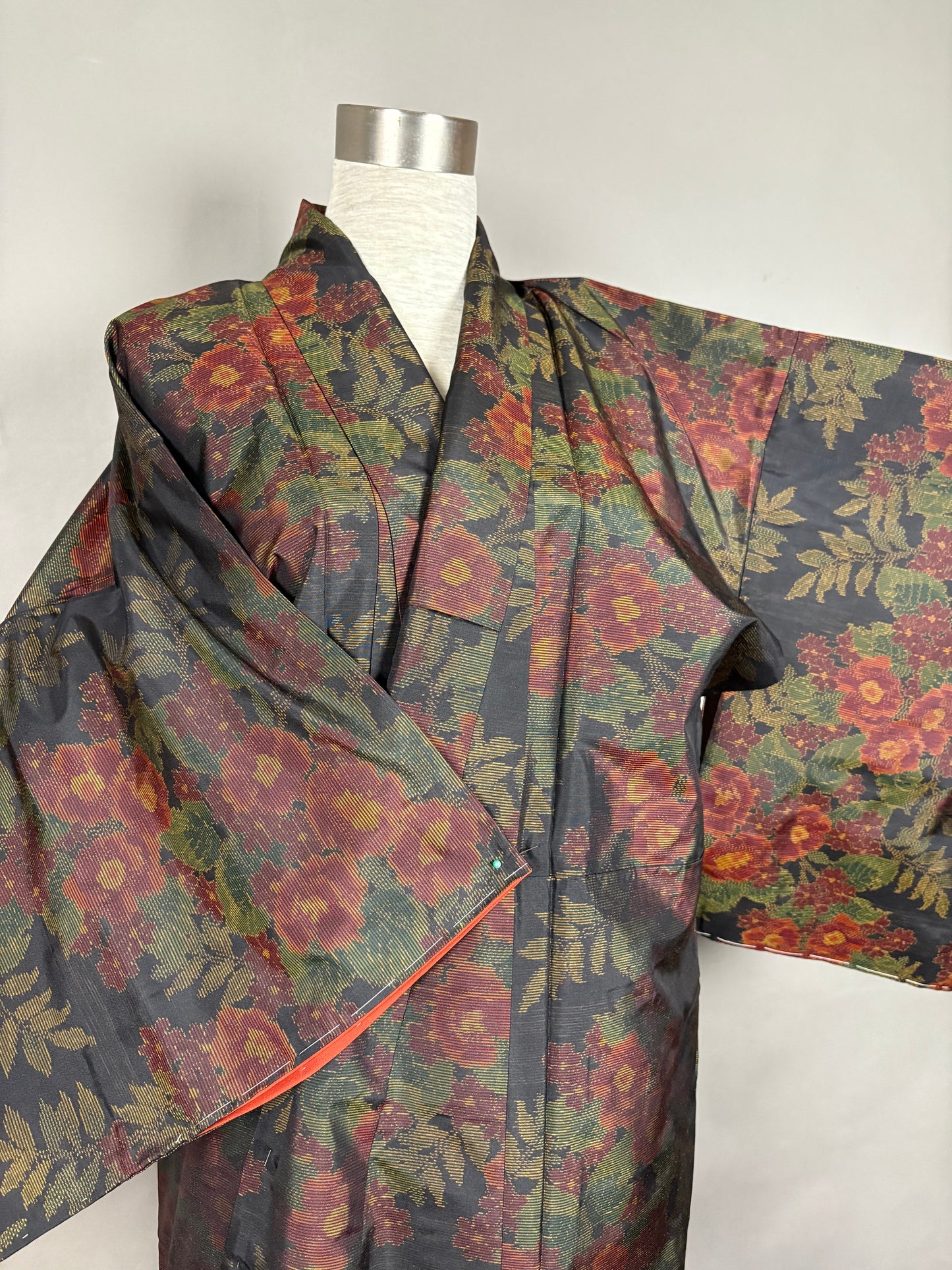 【大島紬】シャツカラー風ロングドレス