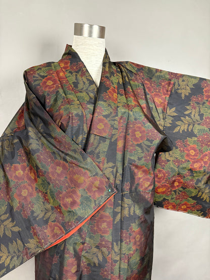 【大島紬】シャツカラー風ロングドレス