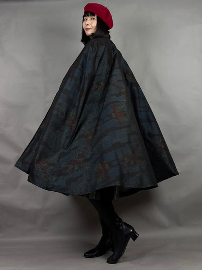 【大島紬】インバネスコート（証紙付きアンサンブル）