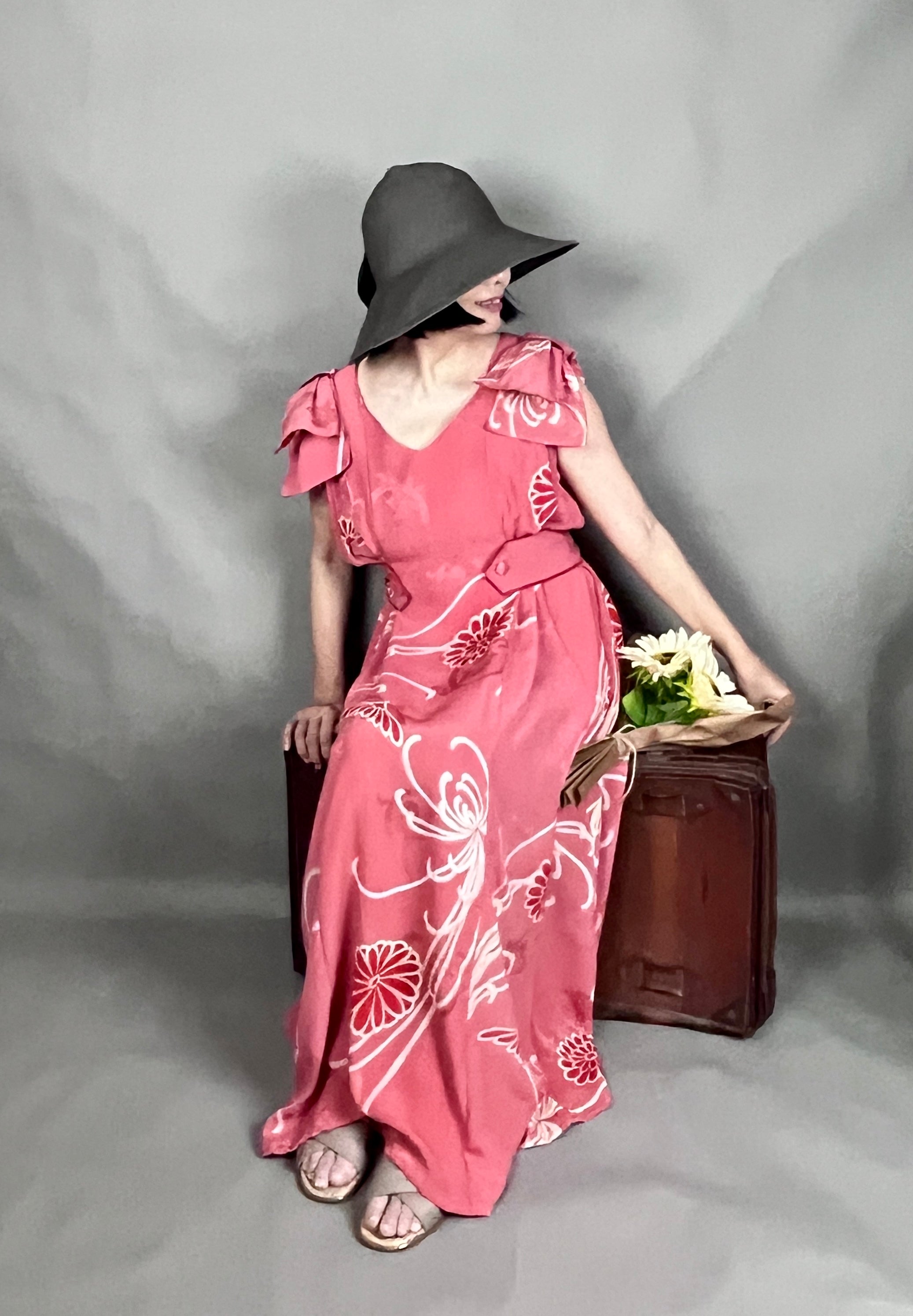 Kinsha Komon Kimono Remake “Antique Kimono Gathered Dress” – JAPON