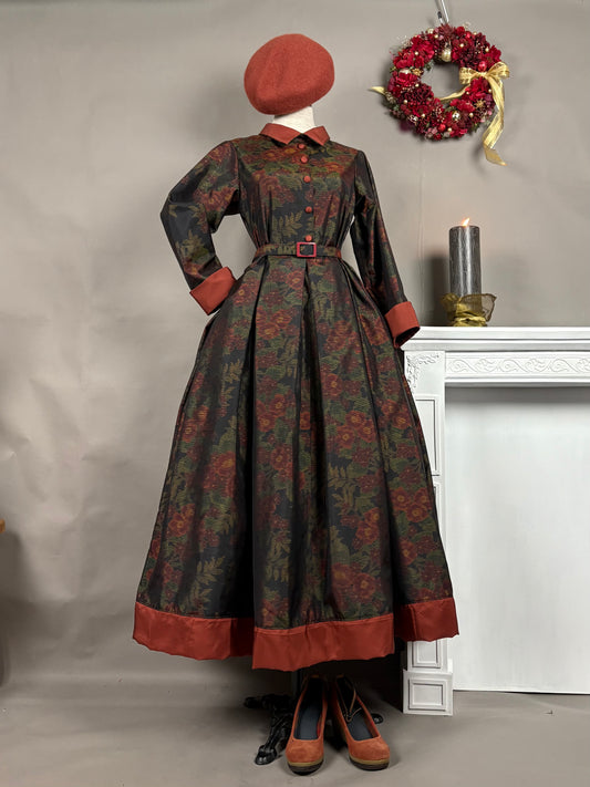 【大島紬】シャツカラー風ロングドレス