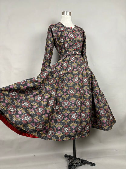 【大島紬】ヴィンテージ風ティアードサーキュラードレス　