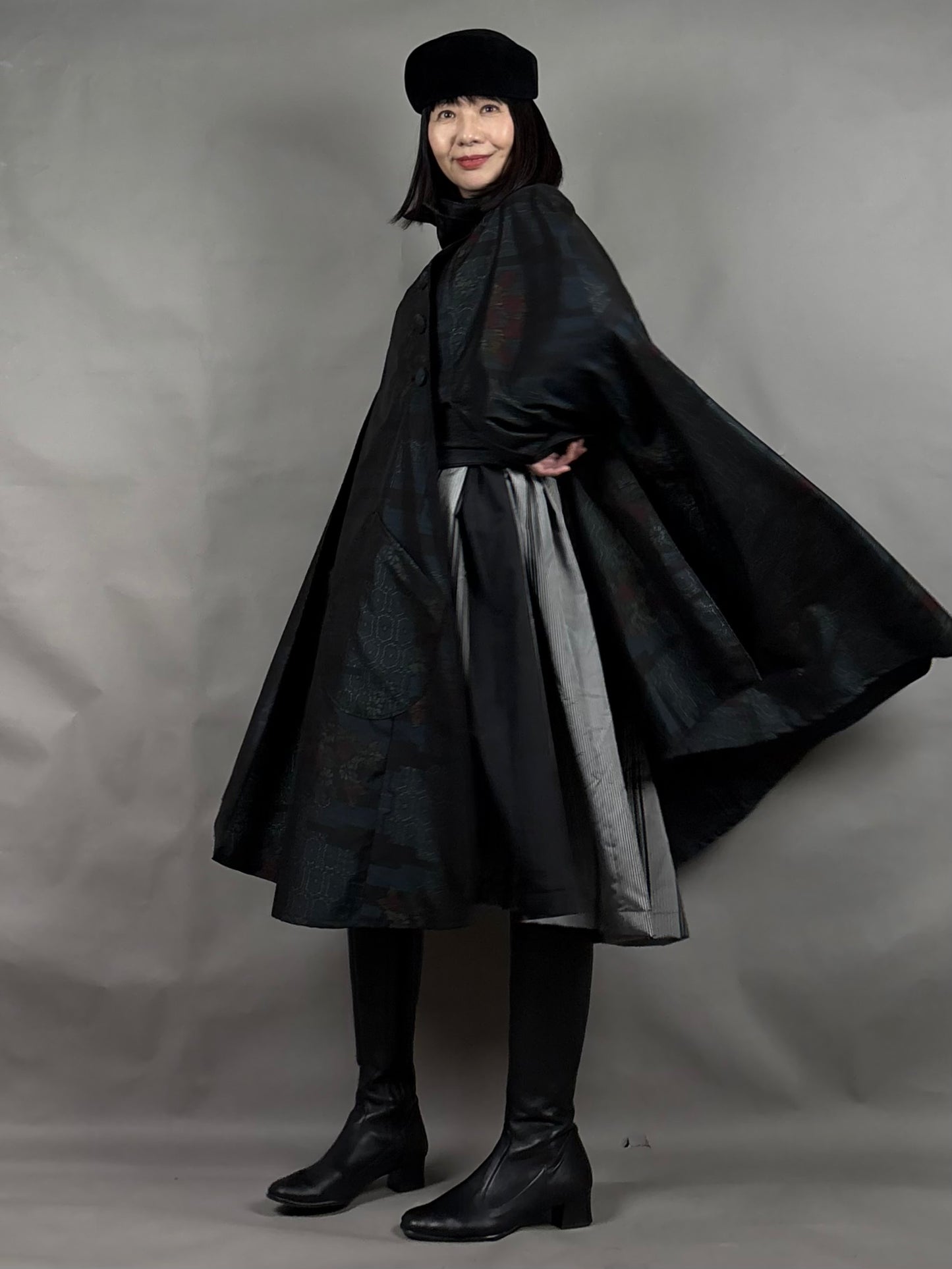 【大島紬】インバネスコート（証紙付きアンサンブル）