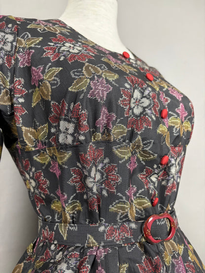 【大島紬】ヴィンテージ風ティアードサーキュラードレス　