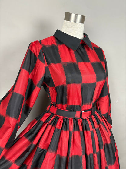 【アンティーク着物】銘仙市松ドレス