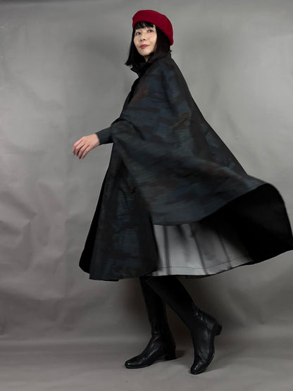 【大島紬】インバネスコート（証紙付きアンサンブル）