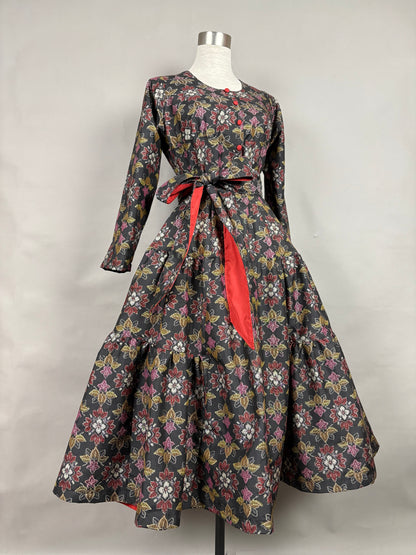 【大島紬】ヴィンテージ風ティアードサーキュラードレス　