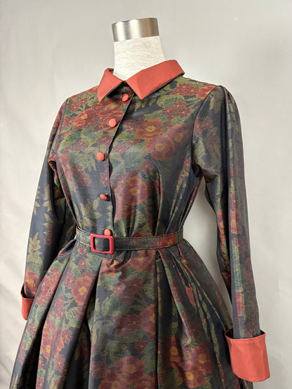 【大島紬】シャツカラー風ロングドレス