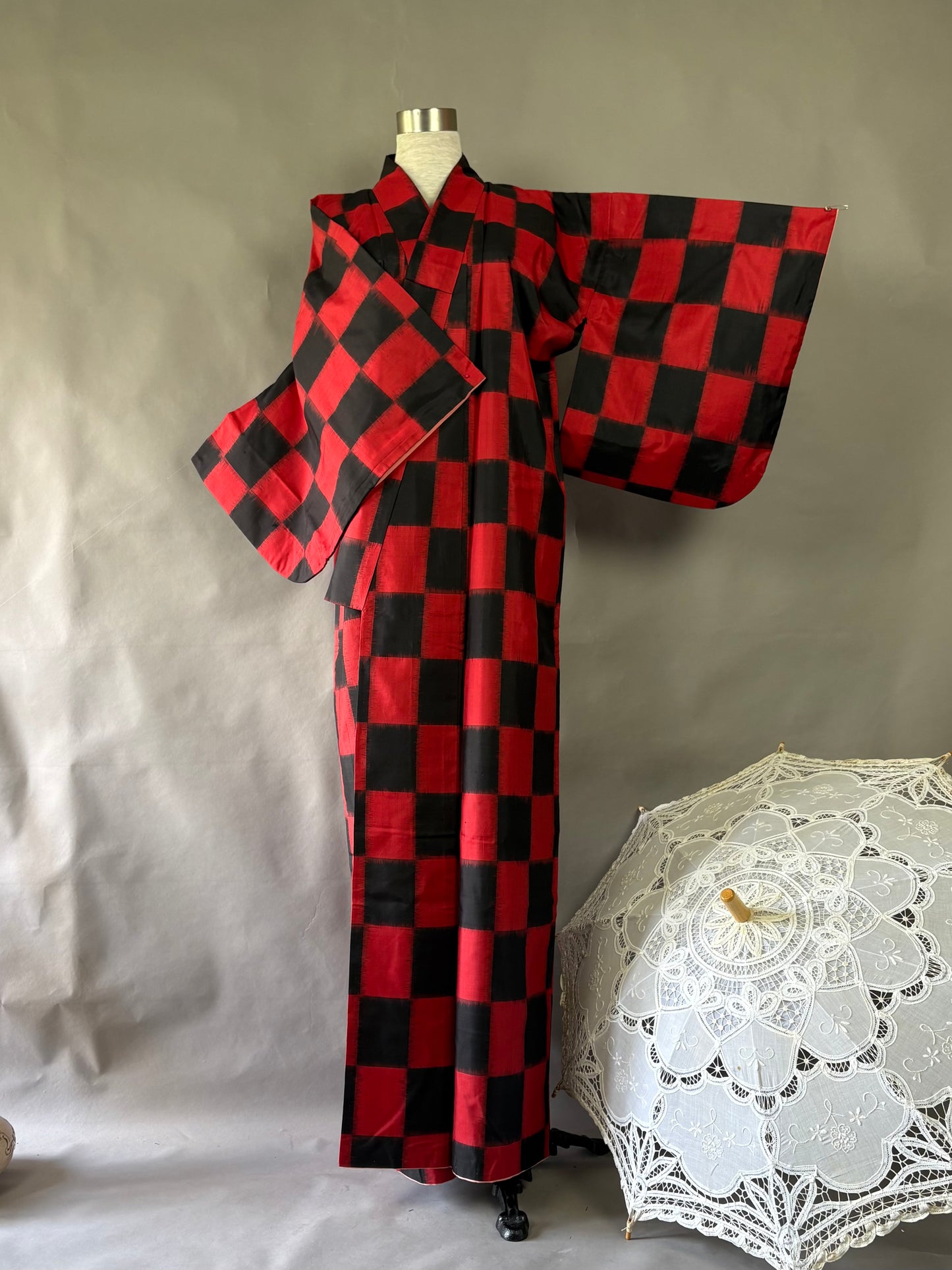 【アンティーク着物】銘仙市松ドレス