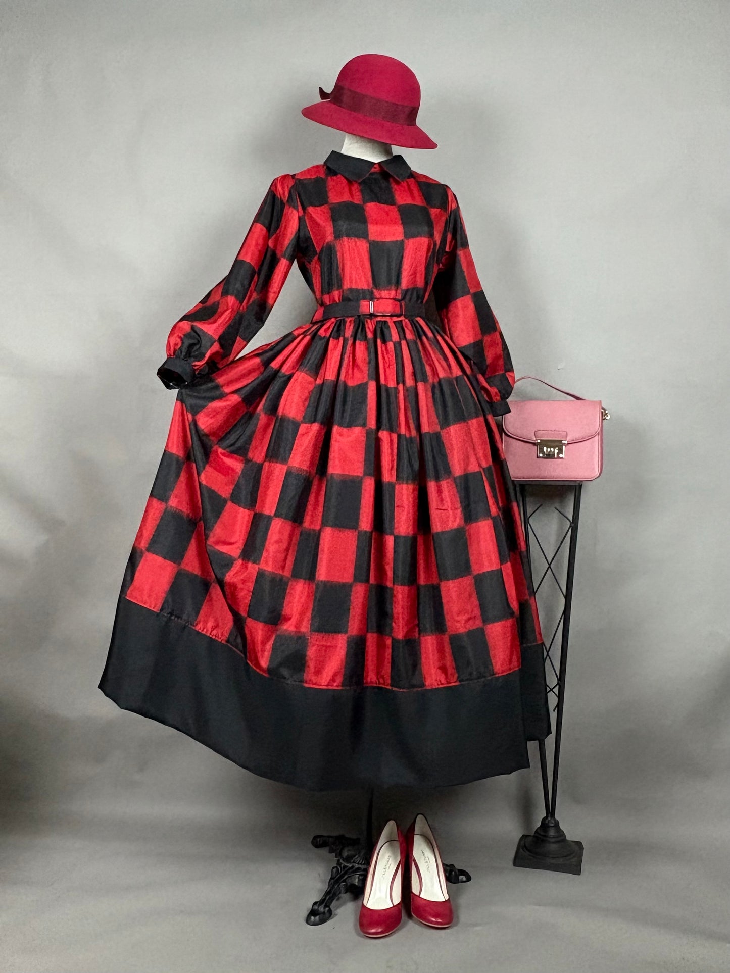 【アンティーク着物】銘仙市松ドレス