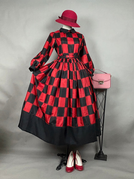 【アンティーク着物】銘仙市松ドレス