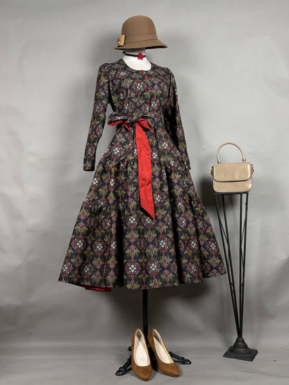 【大島紬】ヴィンテージ風ティアードサーキュラードレス　