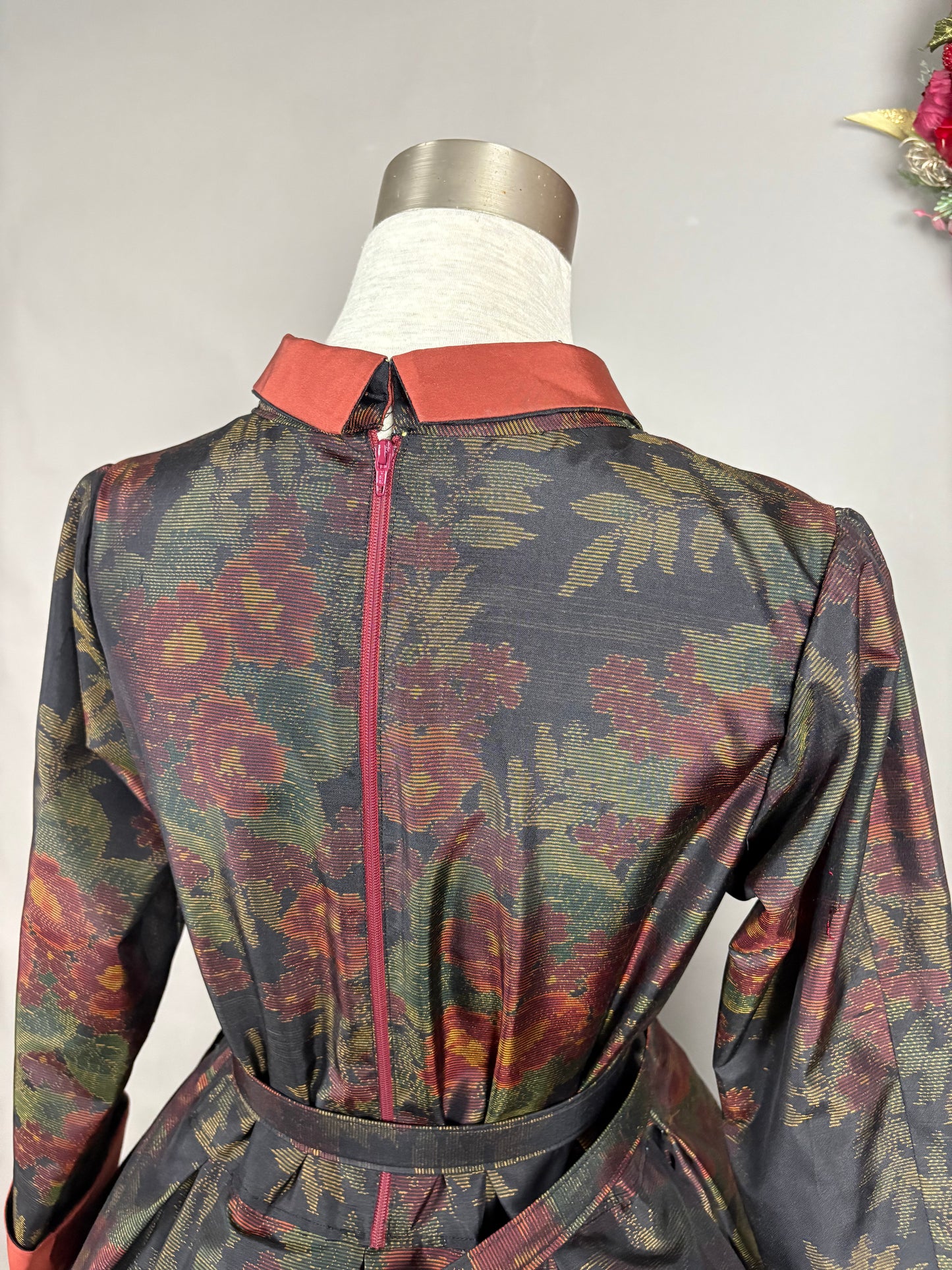 【大島紬】シャツカラー風ロングドレス