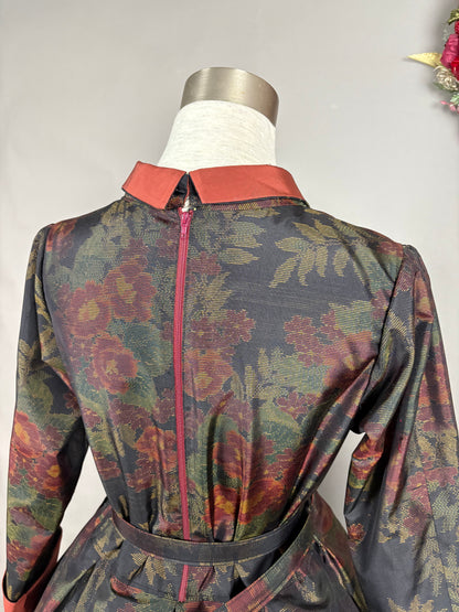 【大島紬】シャツカラー風ロングドレス