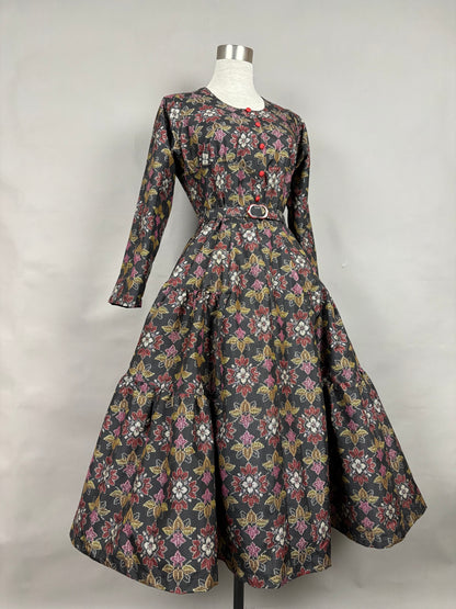 【大島紬】ヴィンテージ風ティアードサーキュラードレス　