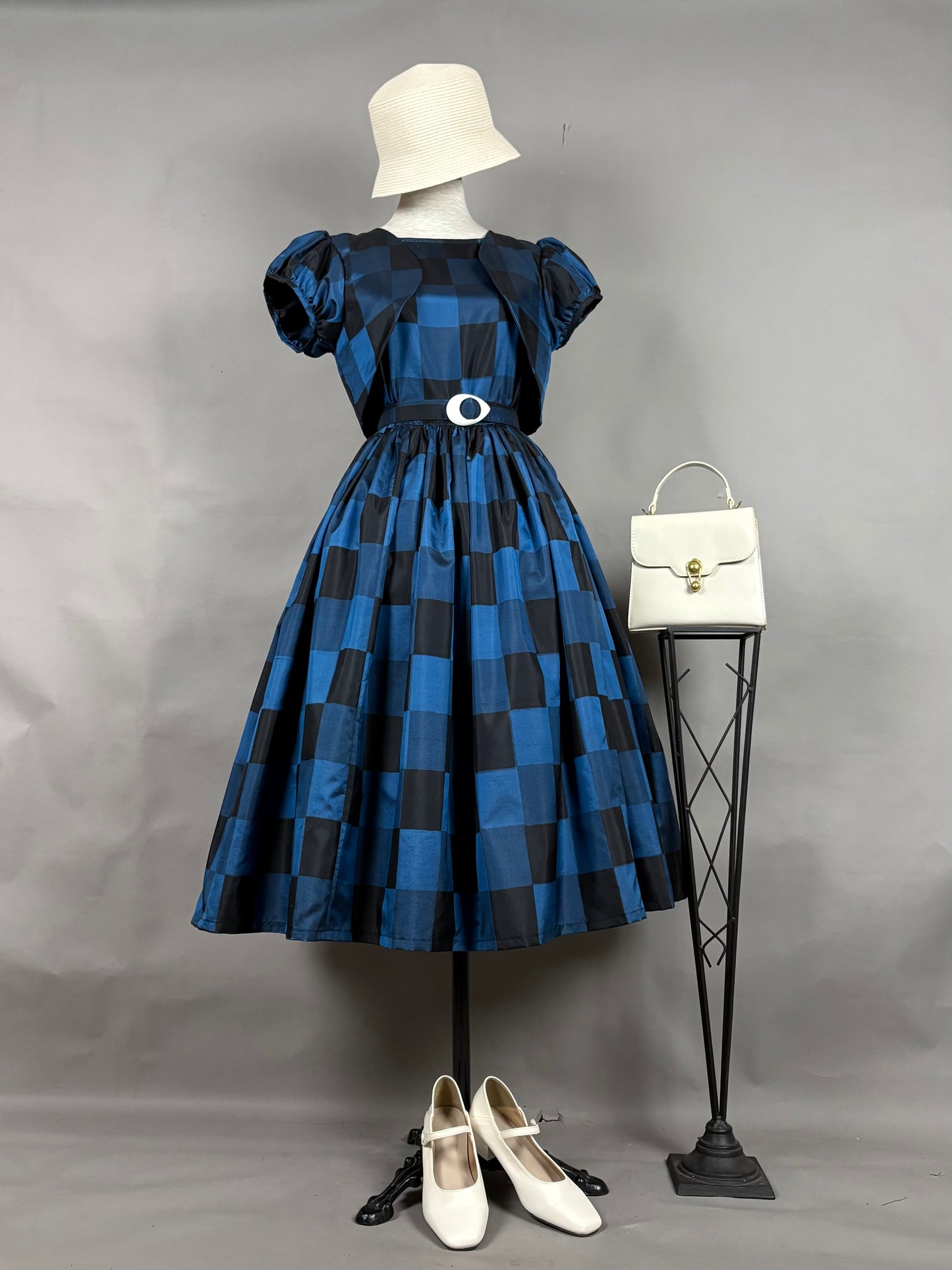【アンティーク着物】市松銘仙ドレス&ボレロセットアップ