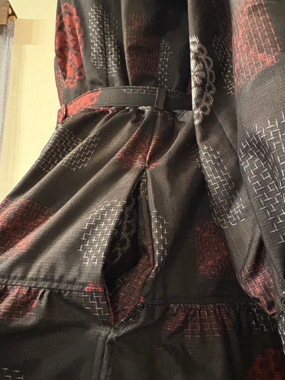 【大島紬】フリル襟大人ティアードスカートドレス　