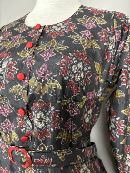 【大島紬】ヴィンテージ風ティアードサーキュラードレス　