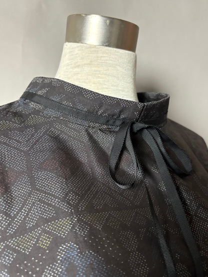 【大島紬】ドロップショルダーギャザースカートドレス