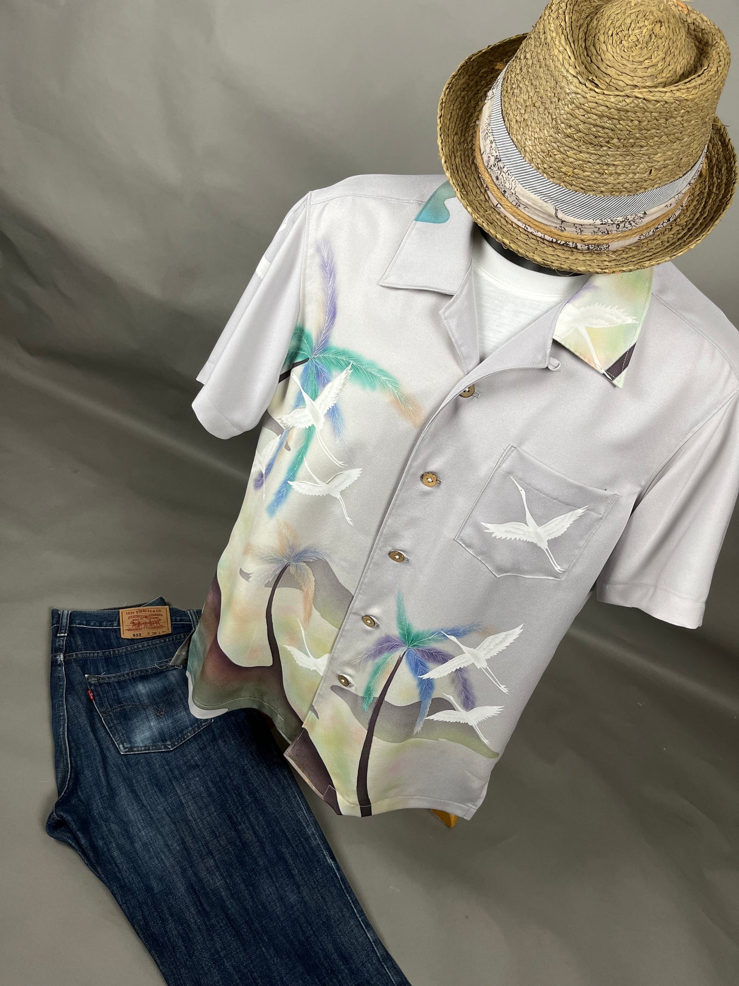 "Shiroai no cho" Remade Aloha Shirt