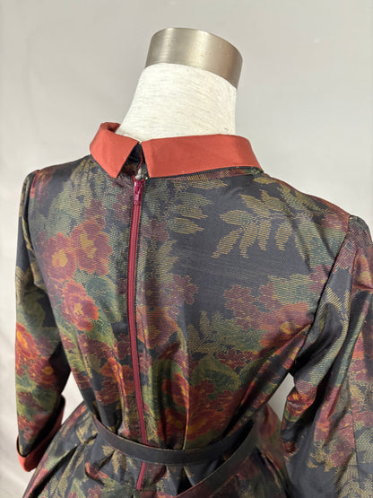 【大島紬】シャツカラー風ロングドレス