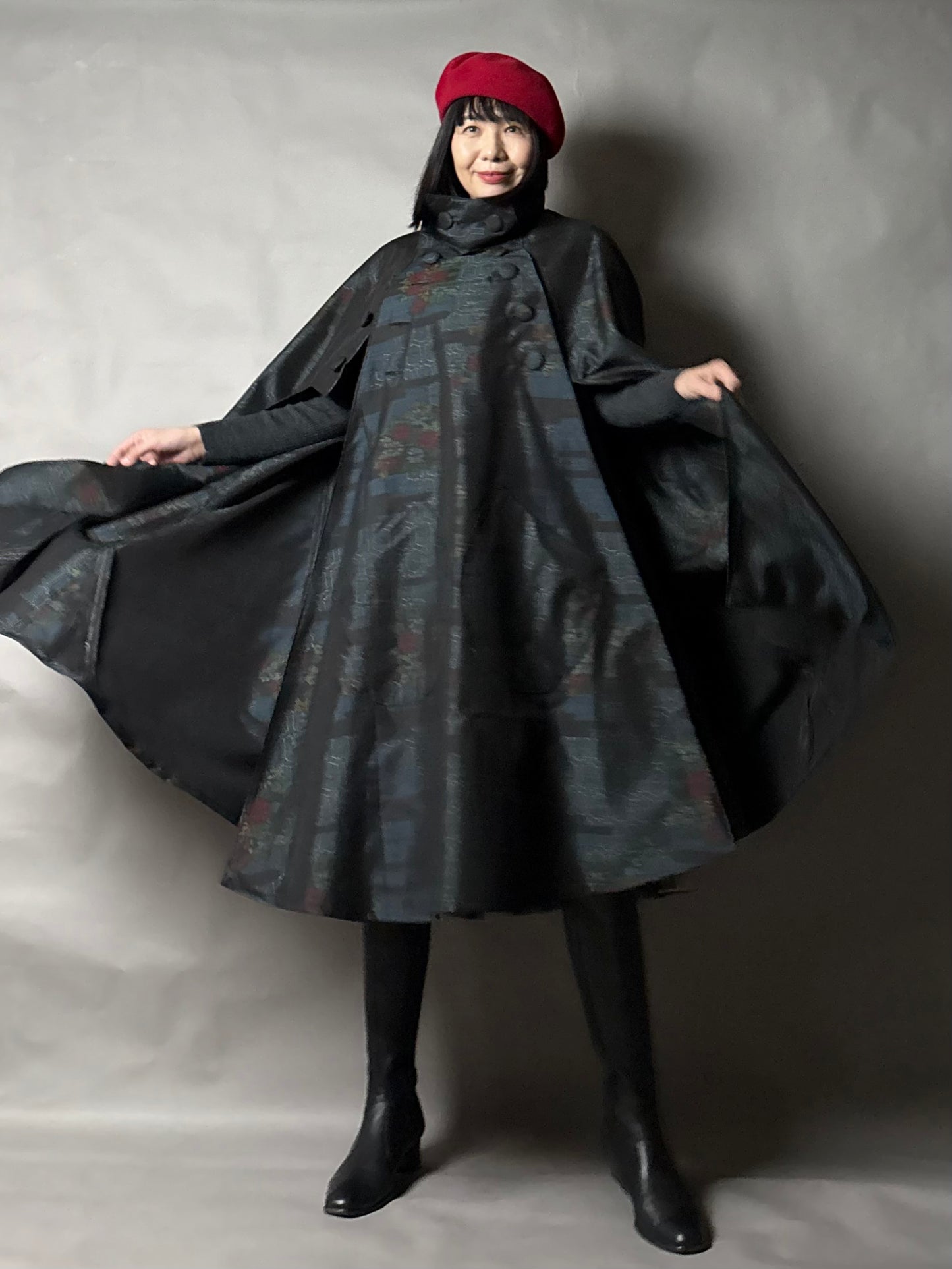 【大島紬】インバネスコート（証紙付きアンサンブル）