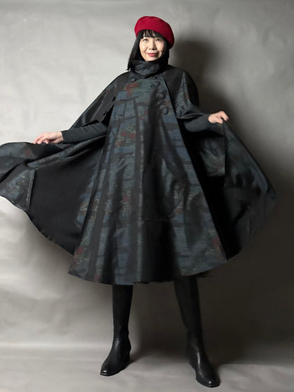 【大島紬】インバネスコート（証紙付きアンサンブル）