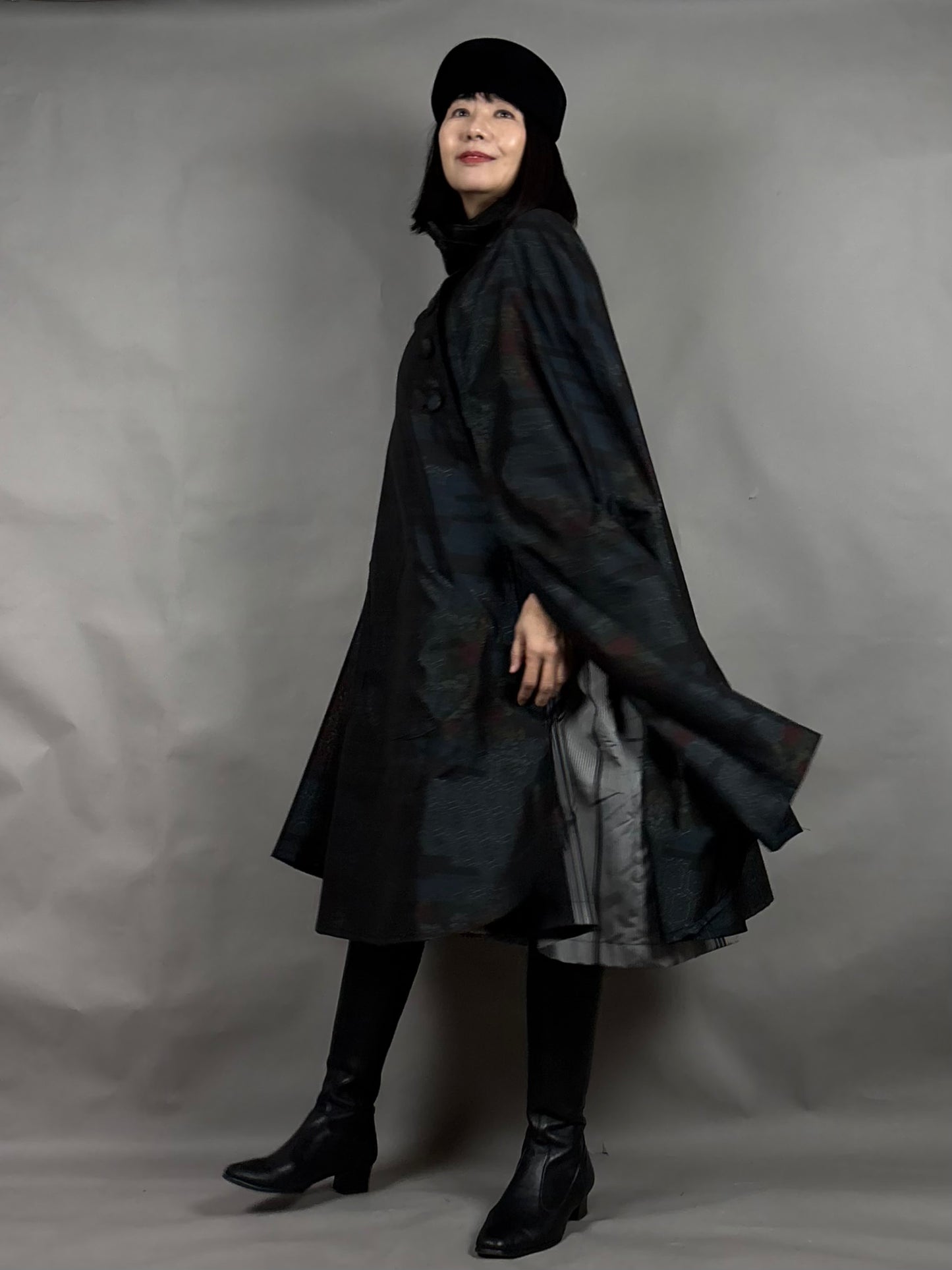 【大島紬】インバネスコート（証紙付きアンサンブル）