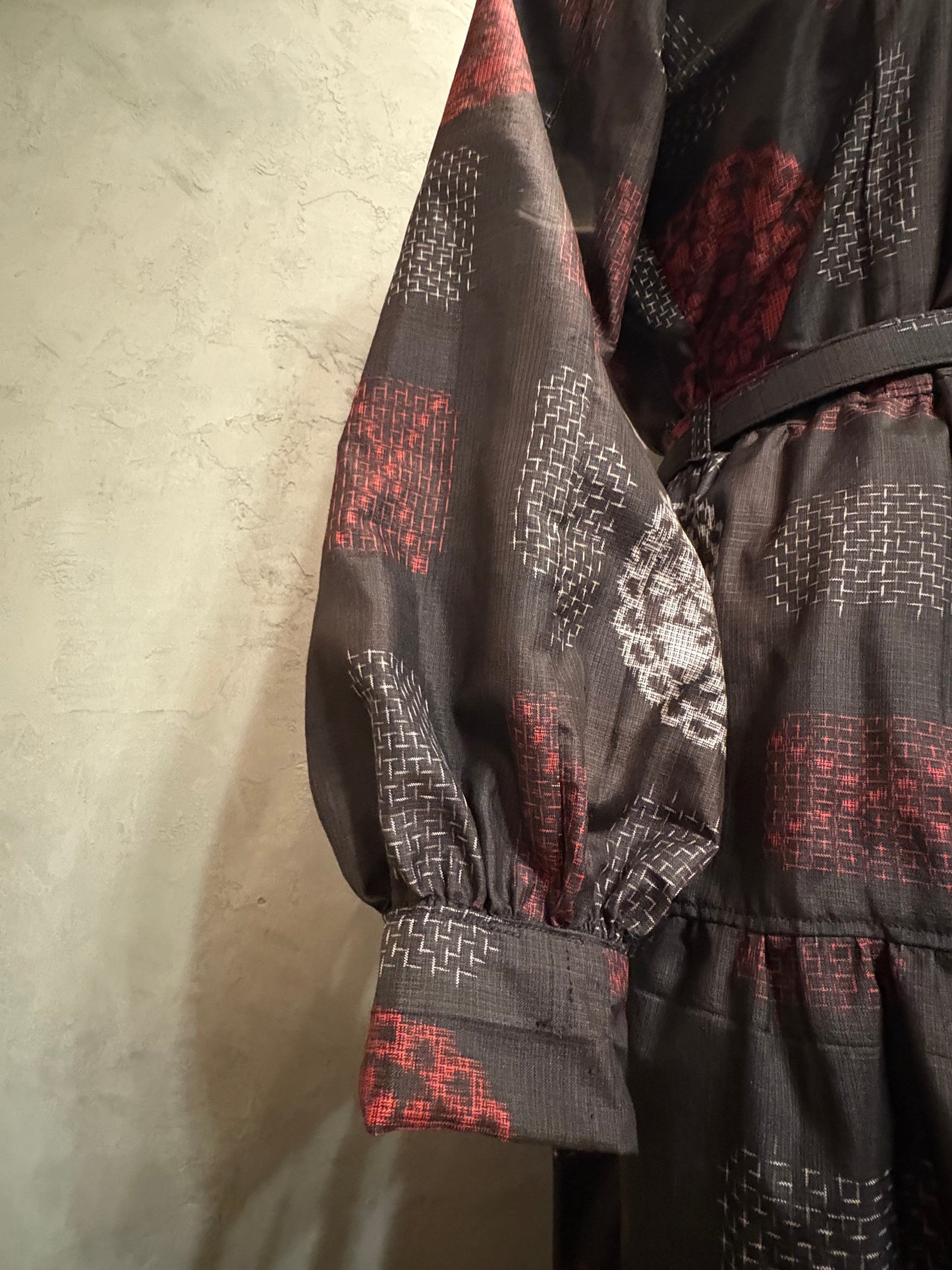 【大島紬】フリル襟大人ティアードスカートドレス　