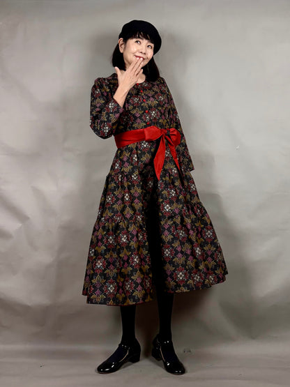 【大島紬】ヴィンテージ風ティアードサーキュラードレス　