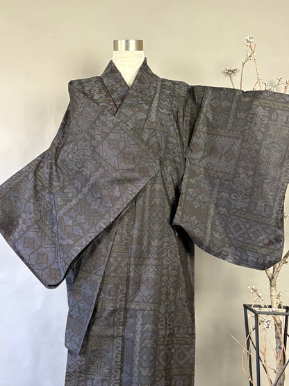 【大島紬】ドロップショルダーギャザースカートドレス