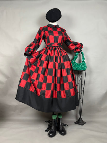 【アンティーク着物】銘仙市松ドレス