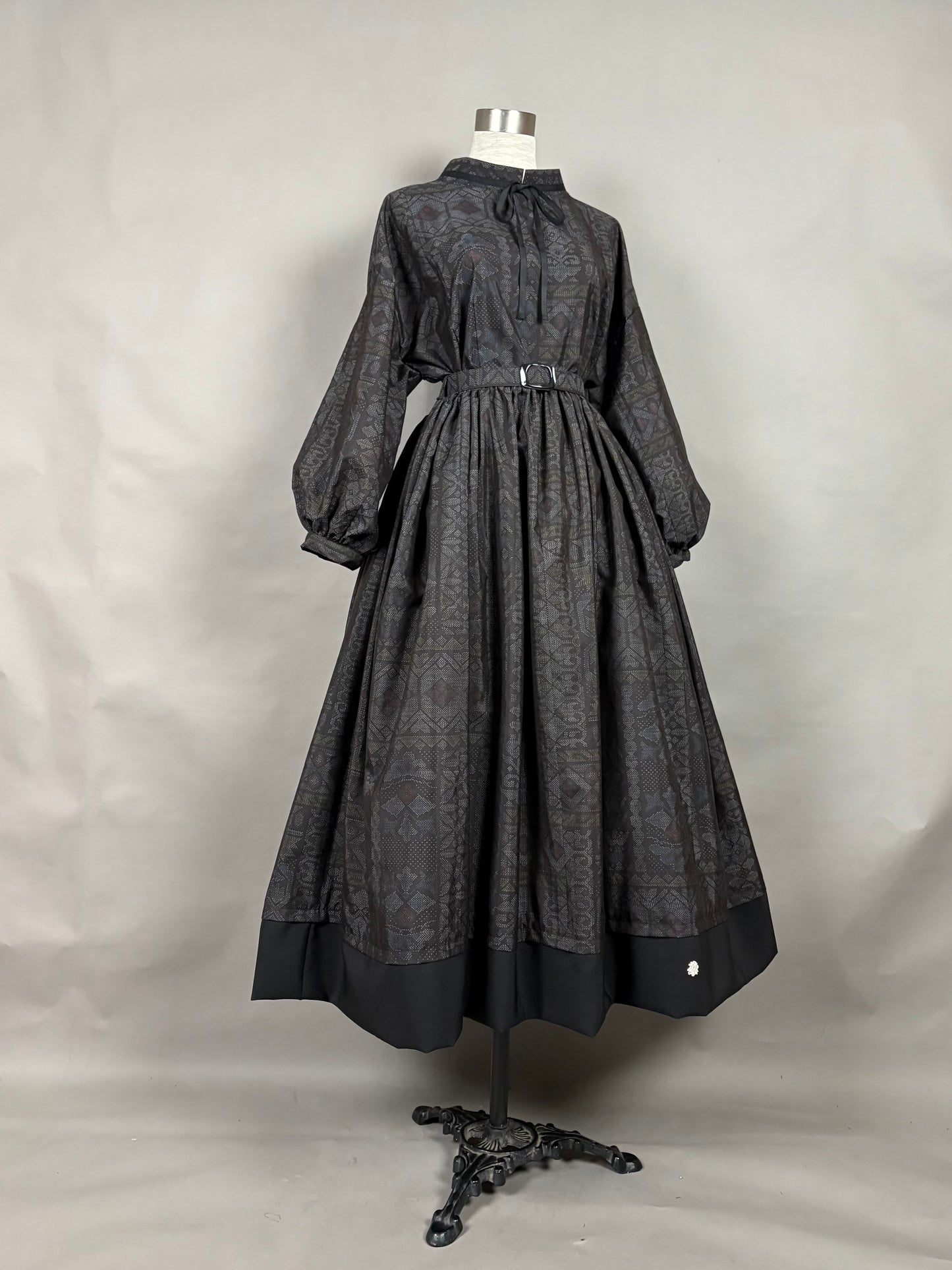 【大島紬】ドロップショルダーギャザースカートドレス