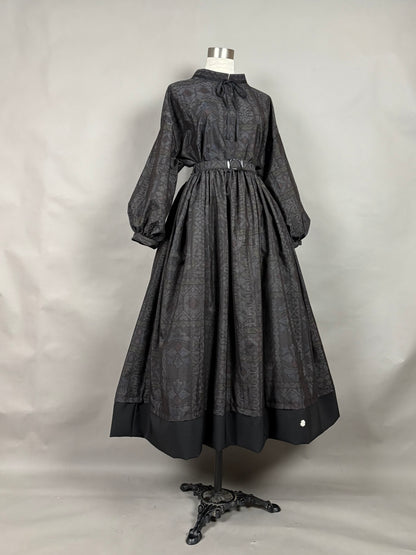 【大島紬】ドロップショルダーギャザースカートドレス