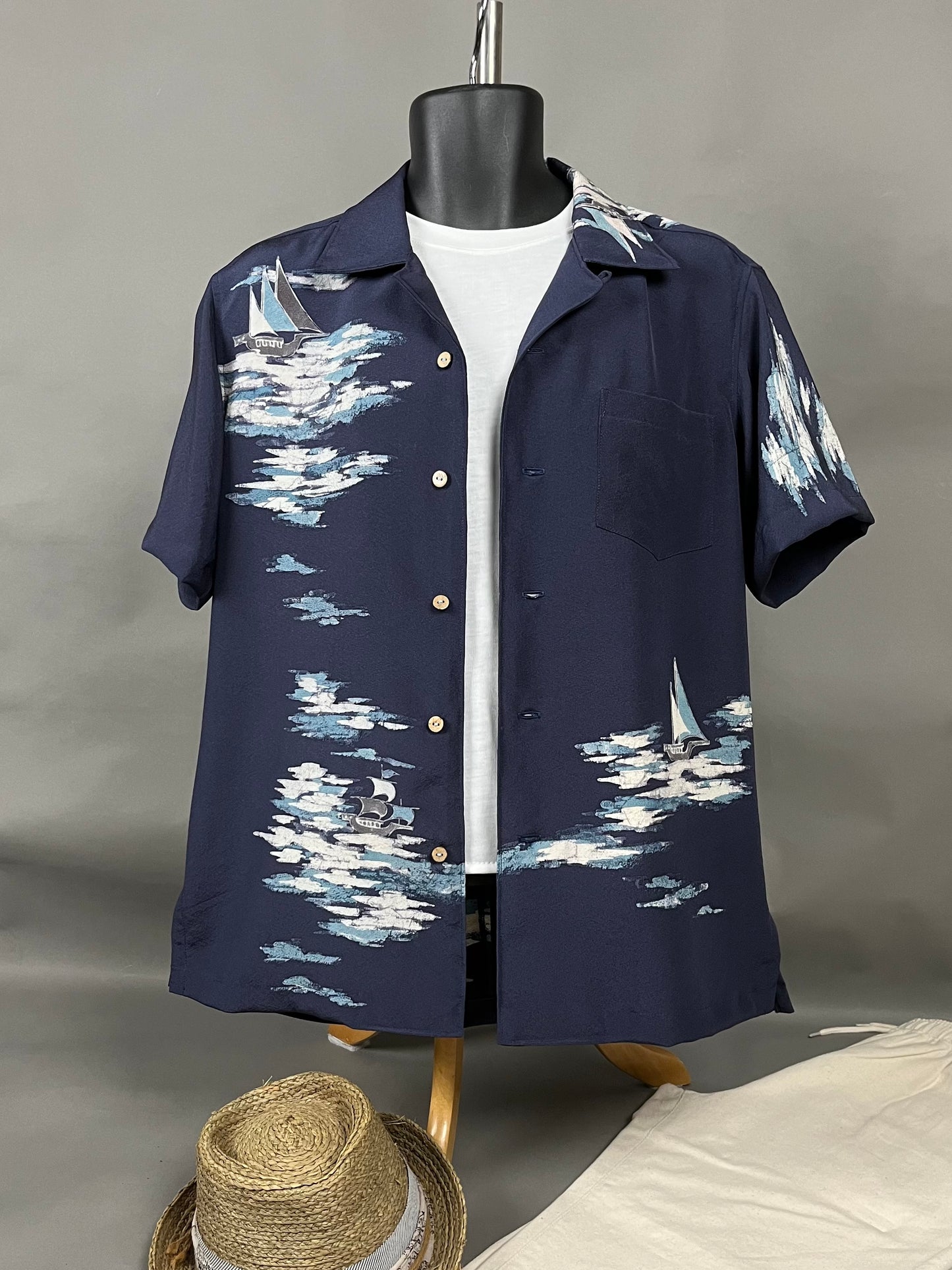 "Shiroai no cho" Remade Aloha Shirt