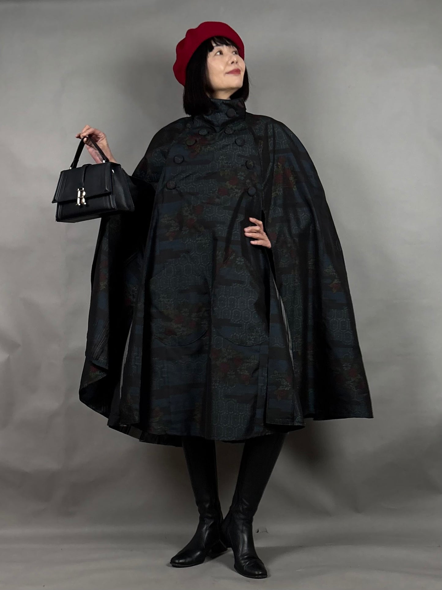 【大島紬】インバネスコート（証紙付きアンサンブル）