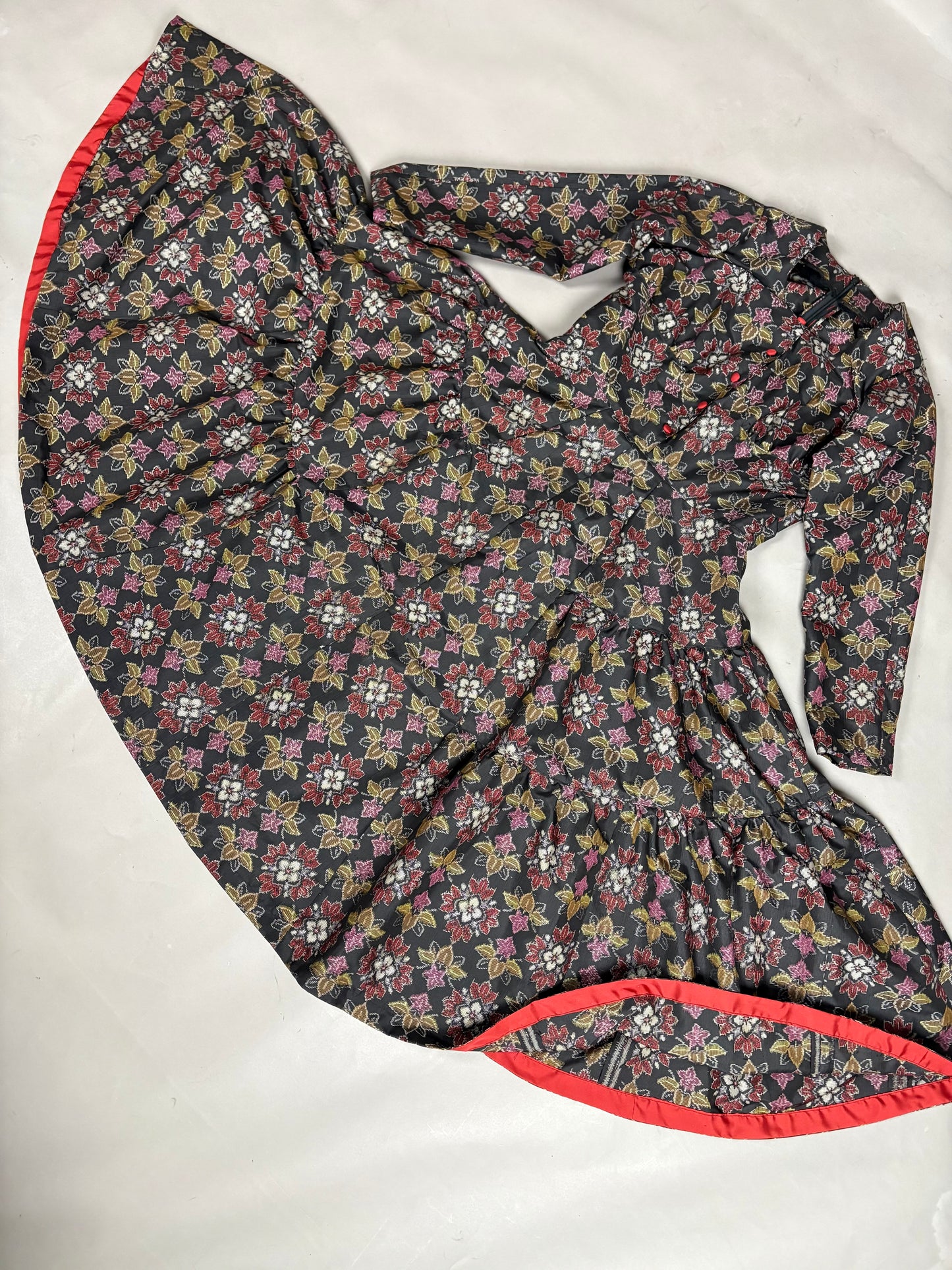 【大島紬】ヴィンテージ風ティアードサーキュラードレス　