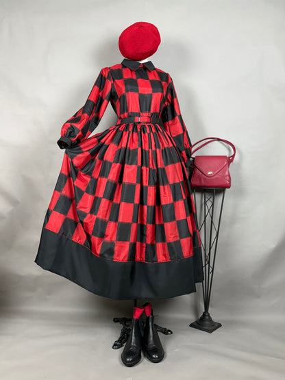 【アンティーク着物】銘仙市松ドレス