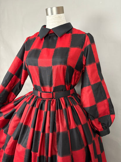 【アンティーク着物】銘仙市松ドレス