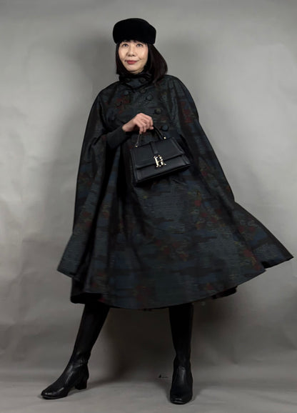 【大島紬】インバネスコート（証紙付きアンサンブル）