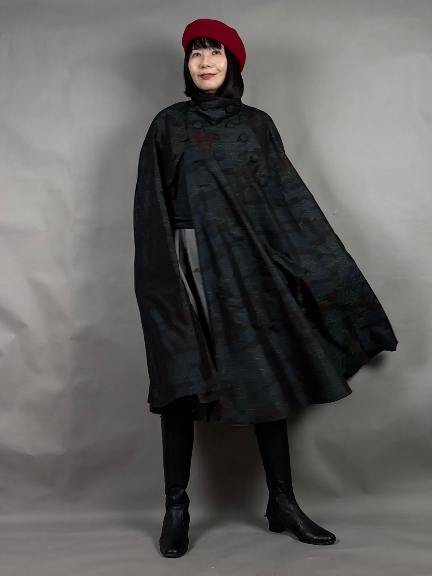 【大島紬】インバネスコート（証紙付きアンサンブル）