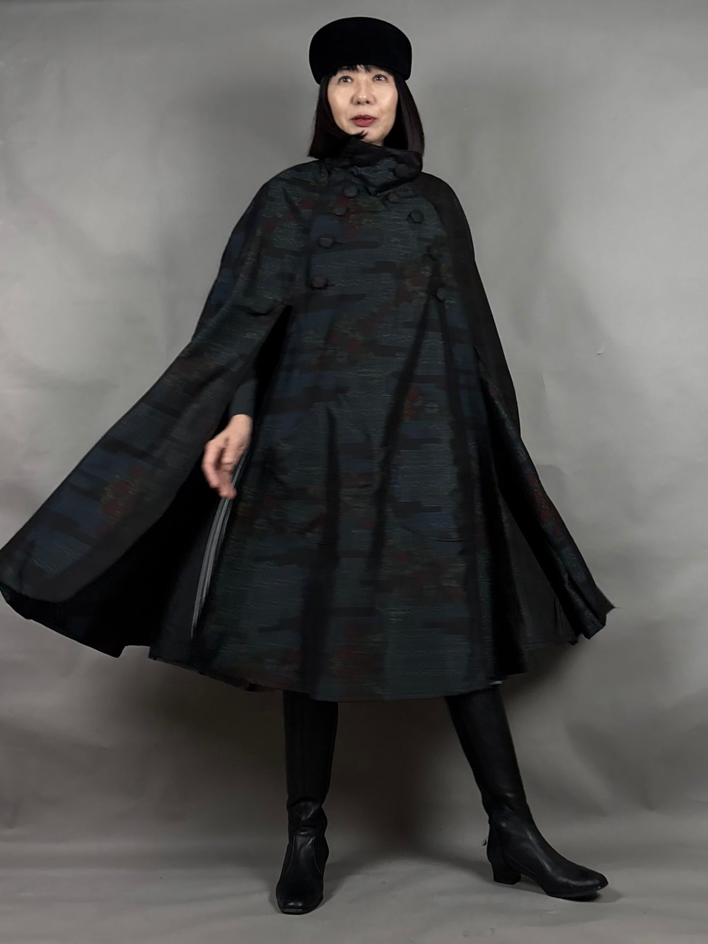 【大島紬】インバネスコート（証紙付きアンサンブル）