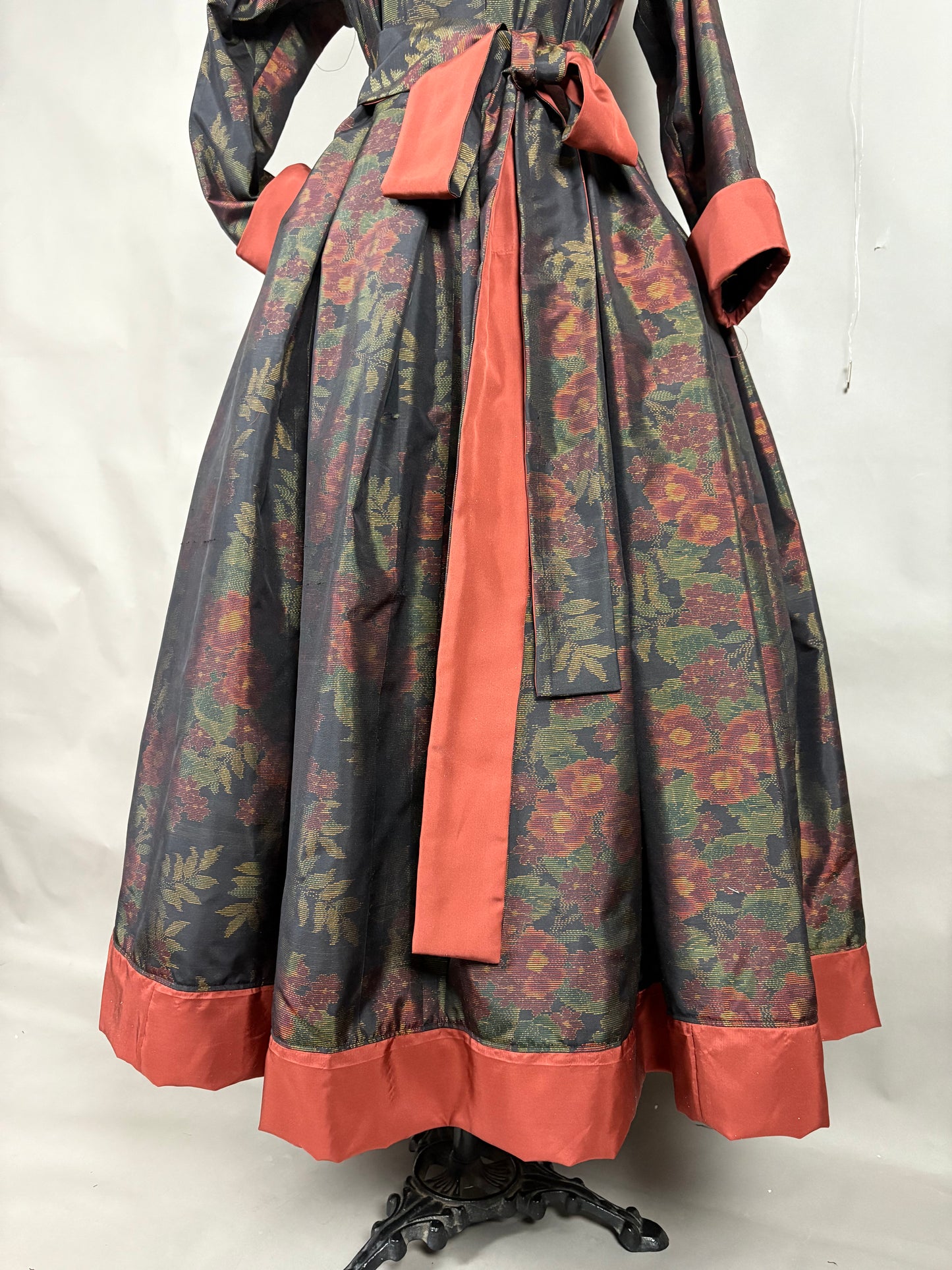 【大島紬】シャツカラー風ロングドレス