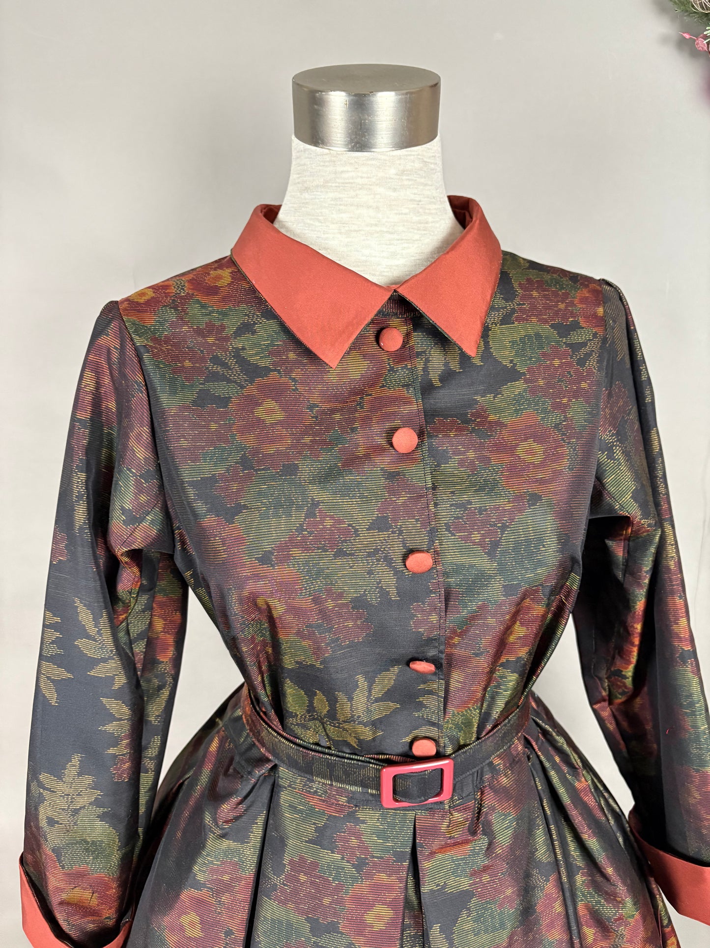 【大島紬】シャツカラー風ロングドレス