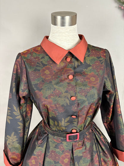 【大島紬】シャツカラー風ロングドレス