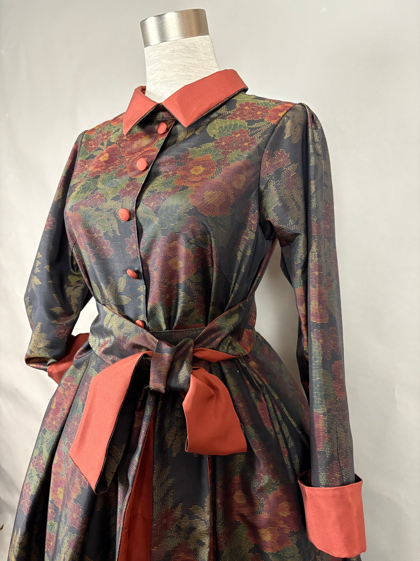 【大島紬】シャツカラー風ロングドレス