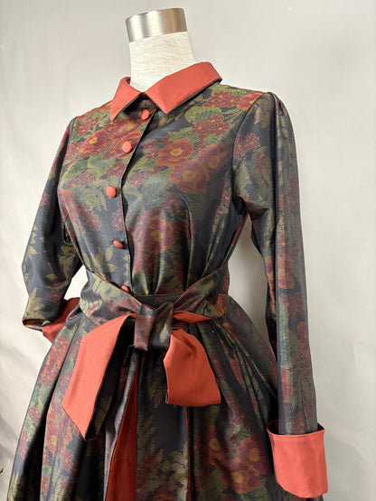 【大島紬】シャツカラー風ロングドレス